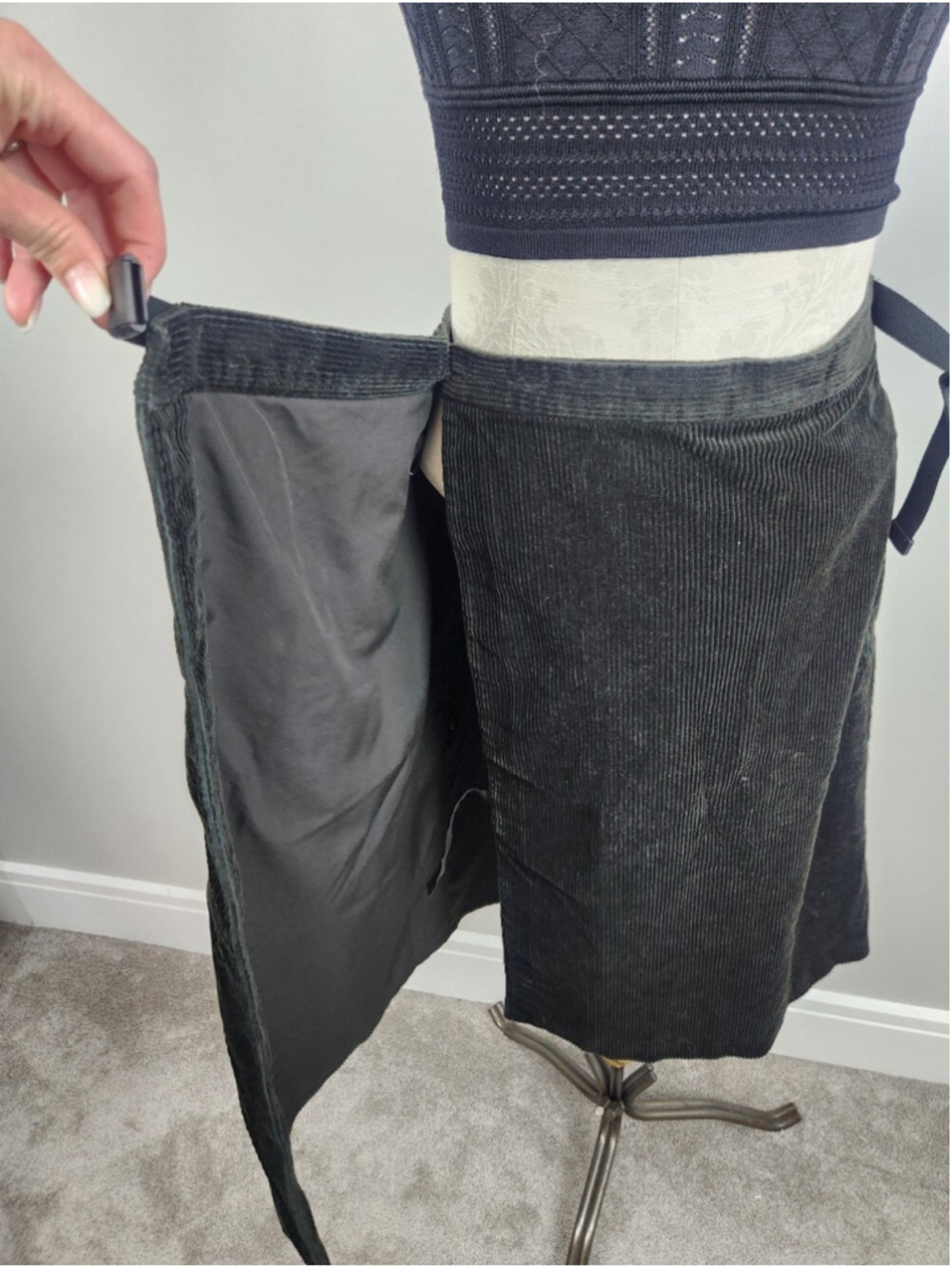 JW Anderson Uniqlo Dark Green Corduroy Wrap Skirt Sz S Dark Academia Fall Skirt - Picture 7 of 15